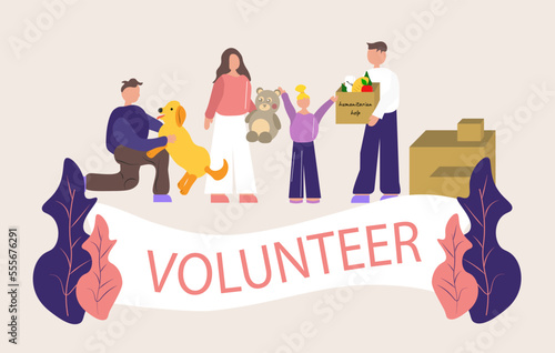 charity concept, society of volunteers, human support. humanitarian help,donation, care about pets