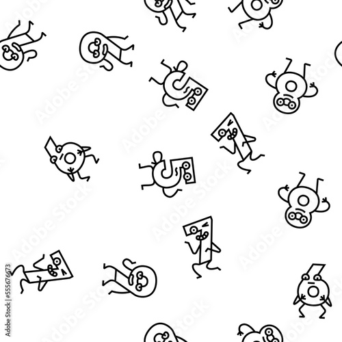 number character cute vector seamless pattern thin line illustration