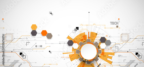 Abstract technology concept. Circuit board, high computer color background. Vector illustration with space for content, web - template, business tech presentation.