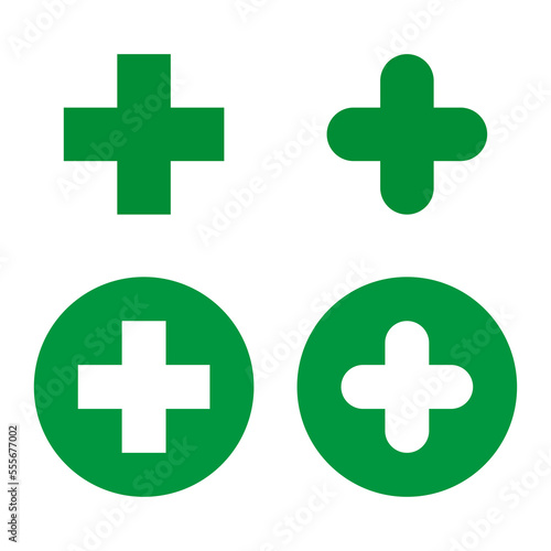 Green medical cross sign. Medical or Pharmacy plus symbol isolated.