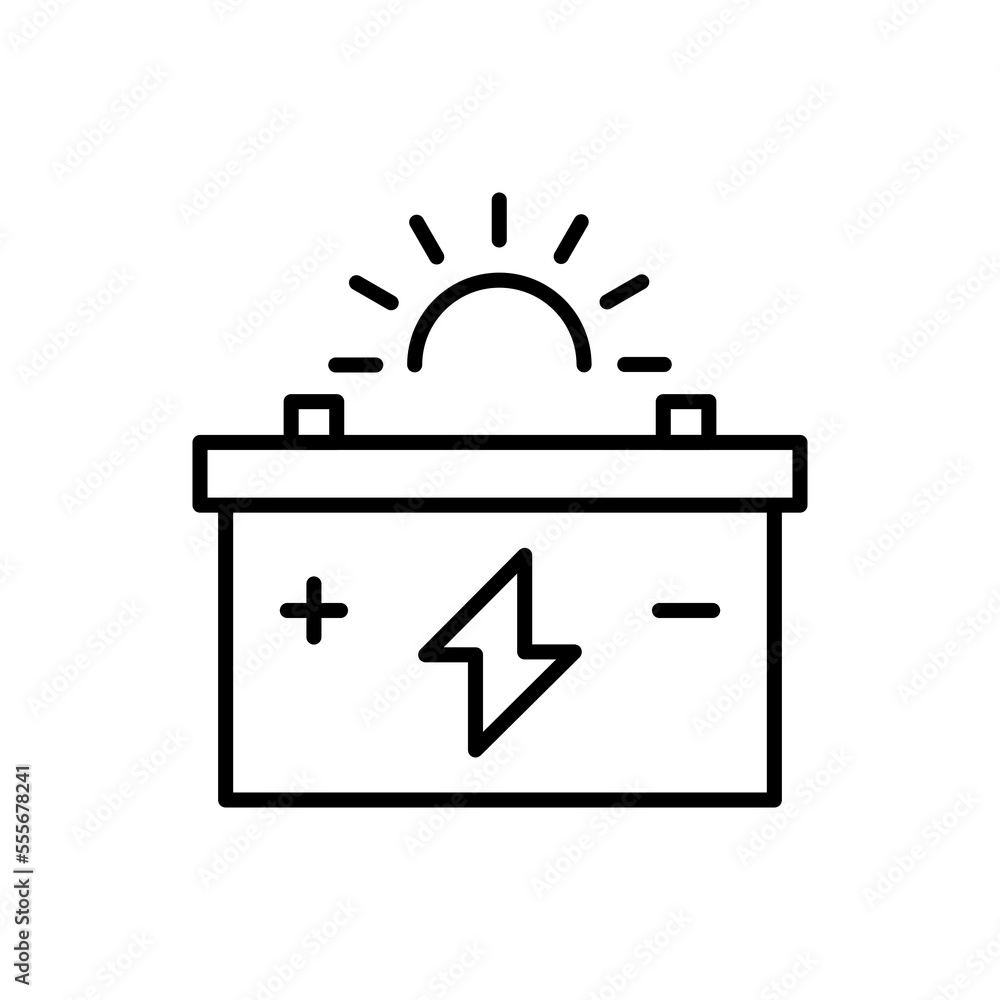 Battery charging with sun linear icon. Editable stroke Battery charging with sun linear icon. Editable stroke