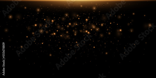 Christmas background. Magic shining gold dust. Fine, shiny dust bokeh particles fall off slightly. Fantastic shimmer effect. Vector illustrator.	