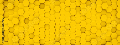 yellow hexagon wall, 3d render, panoramic image