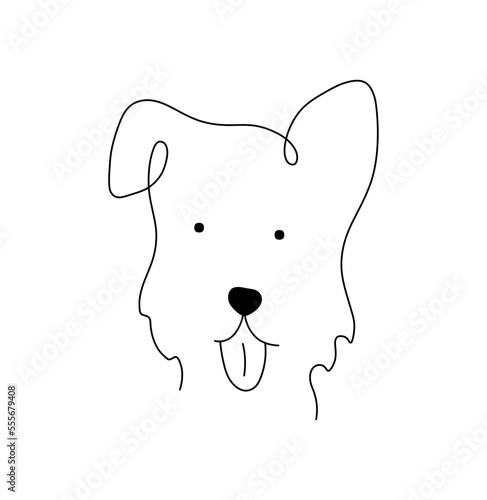 Vector isolated small simpe one single continuous line dog head portrait colorless black and white contour line easy drawing