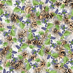 Papier peint photo Jungle Papillons fleurs motif coloré nature printanière  © yasemin