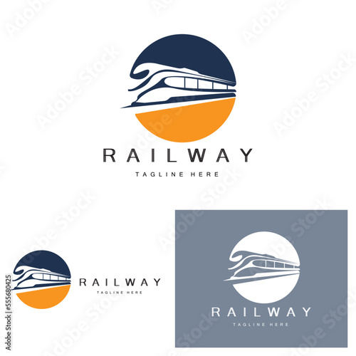 Train Logo Design. Fast Train Track Vector, Fast Transport Vehicle Illustration, Design Fit Locomotive Railroad Company Land Transportation And Fast Delivery