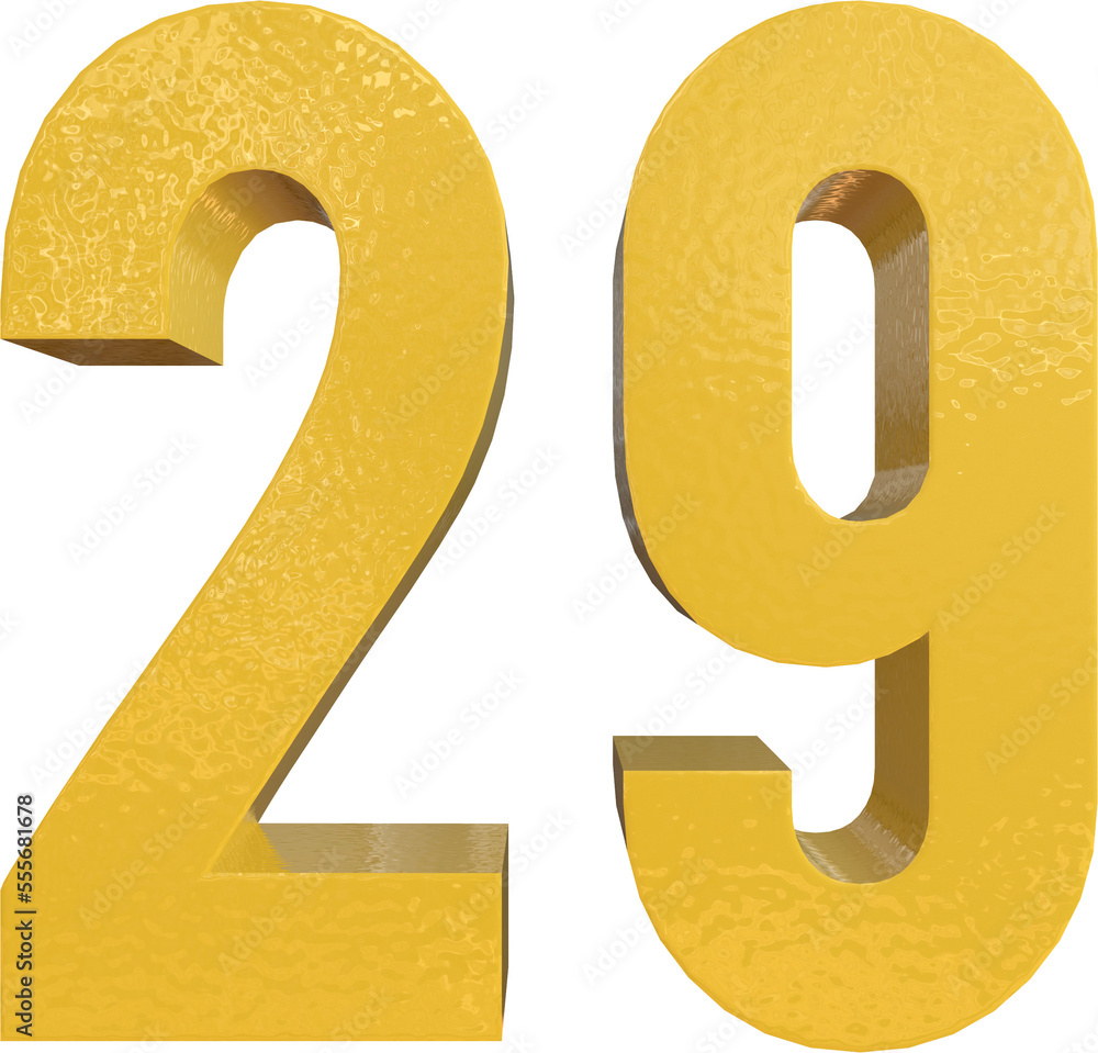 Number 29 Yellow Metal Paint 3D Render Number 29 Yellow Metal Paint 3D Render