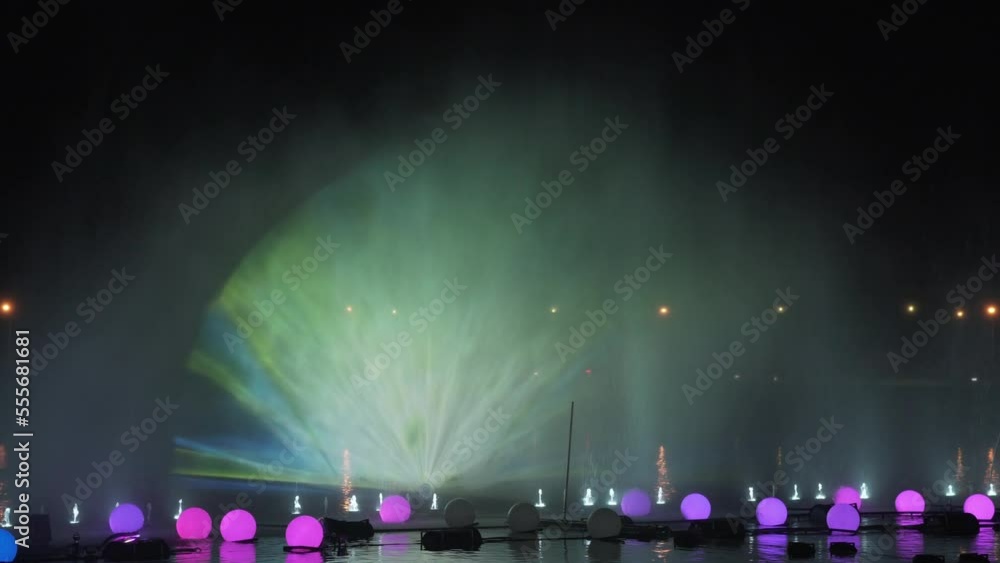 dancing musical illuminated fountain with colorful illumination light at night dancing musical illuminated fountain with colorful illumination light at night