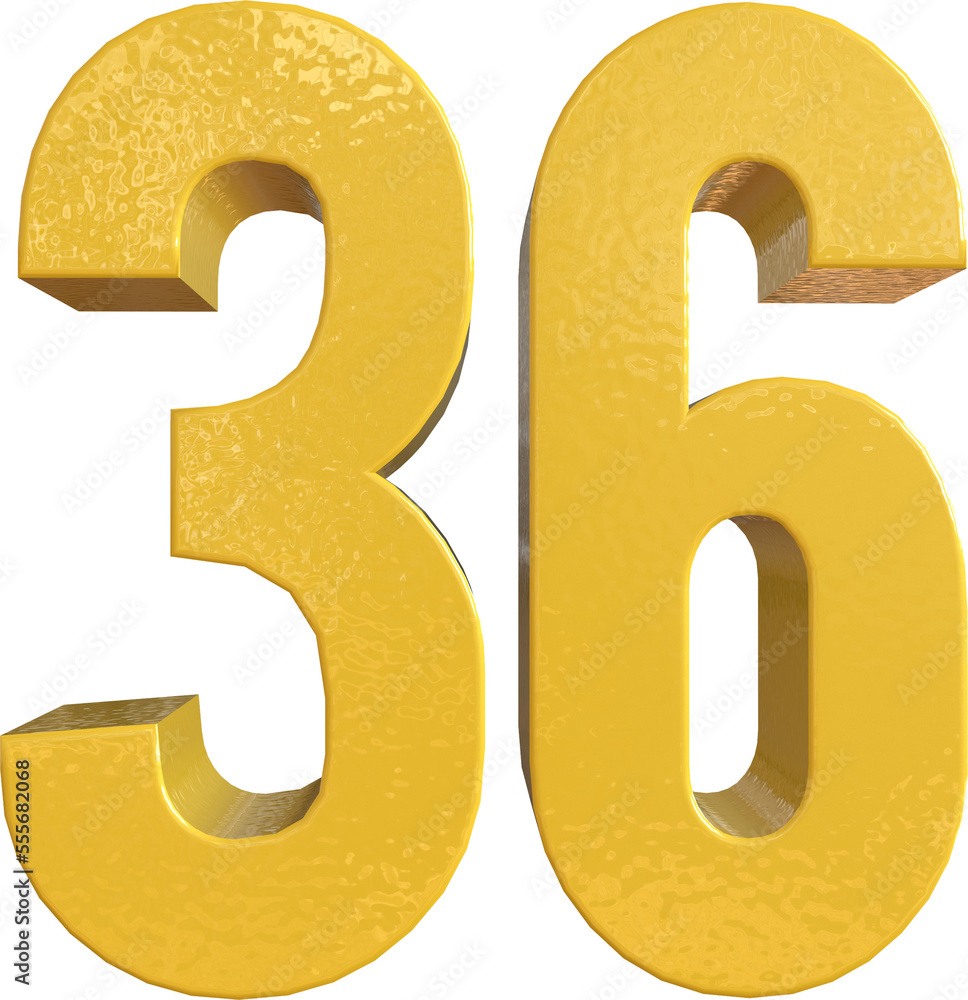 Number 36 Yellow Metal Paint 3D Render Number 36 Yellow Metal Paint 3D Render