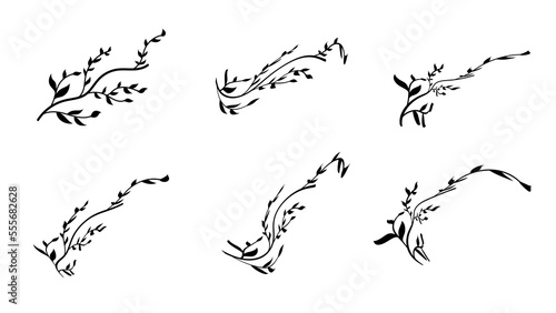 Set of Branches with Leaves Shilouette sketch