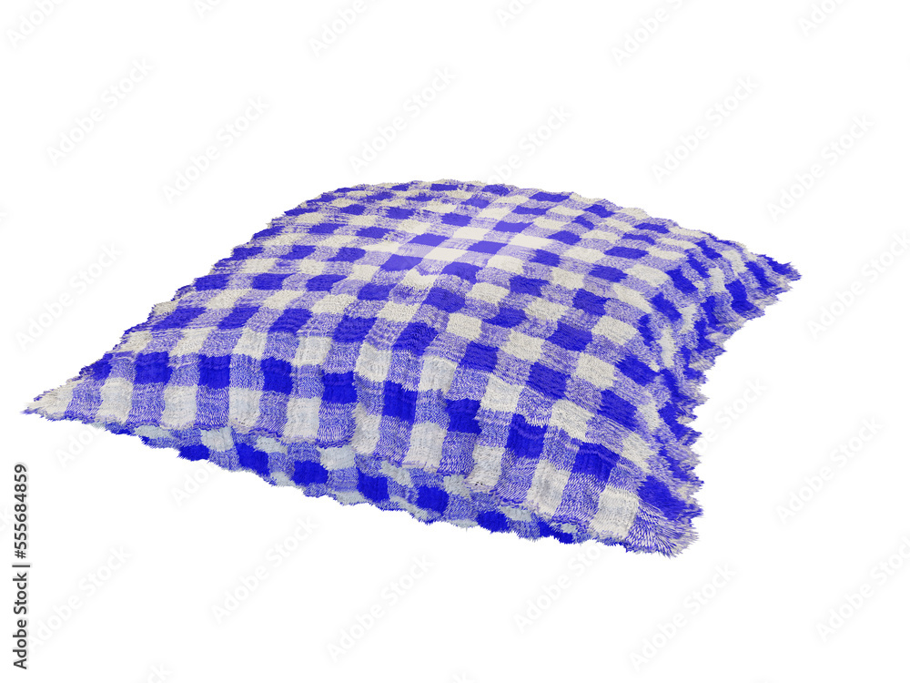 Fluffy blue checkered pillow. 3d render. Fluffy blue checkered pillow. 3d render.