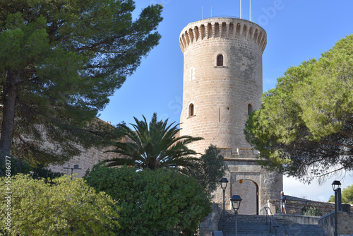 Palma, Spain - 8 November, 2022: Torre de Homenaje at the Castel de Bellver, overlooking the city of Palma, Mallorca