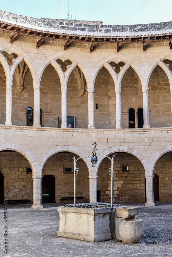 Palma, Spain - 8 November, 2022: Castel de Bellver, a circular castle overlooking the city of Palma, Mallorca