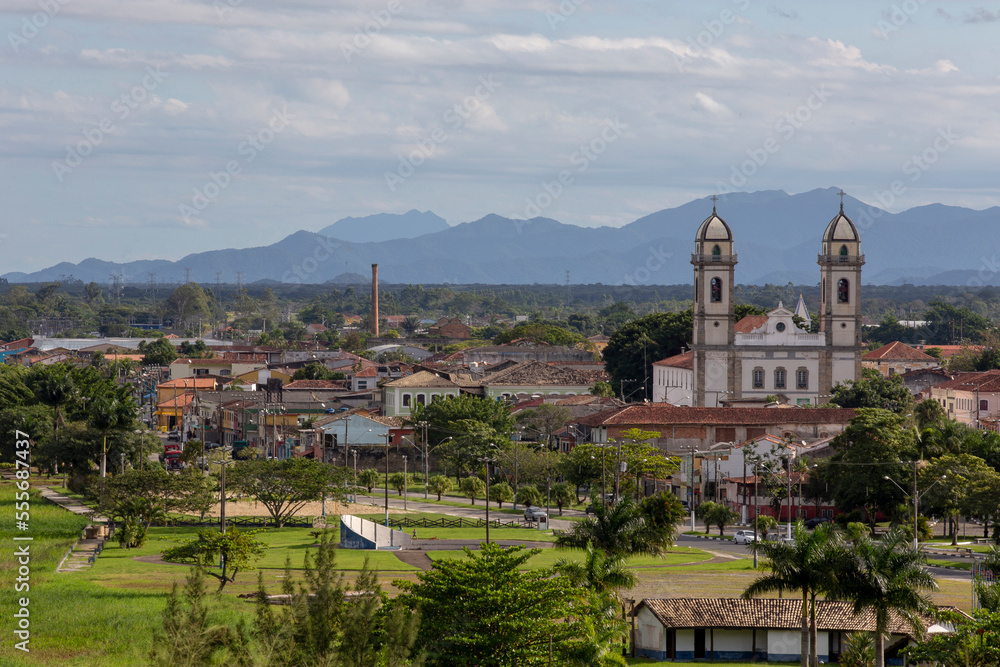 Panoramic view of Iguape, colonial city on the southern coast of the state of Sao Paulo, Brazil. Highlight for the Cathedral of Bom Jesus de Iguape