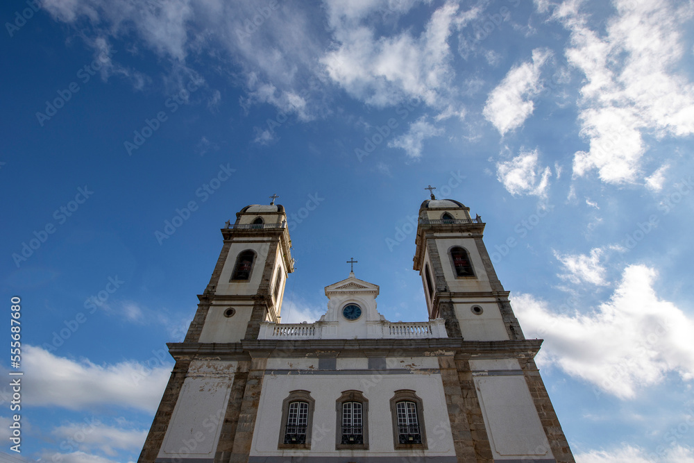 Front view of baroque Cathedral of Good Jesus on Iguape, colonial city on Sao Paulo state, Brazil
