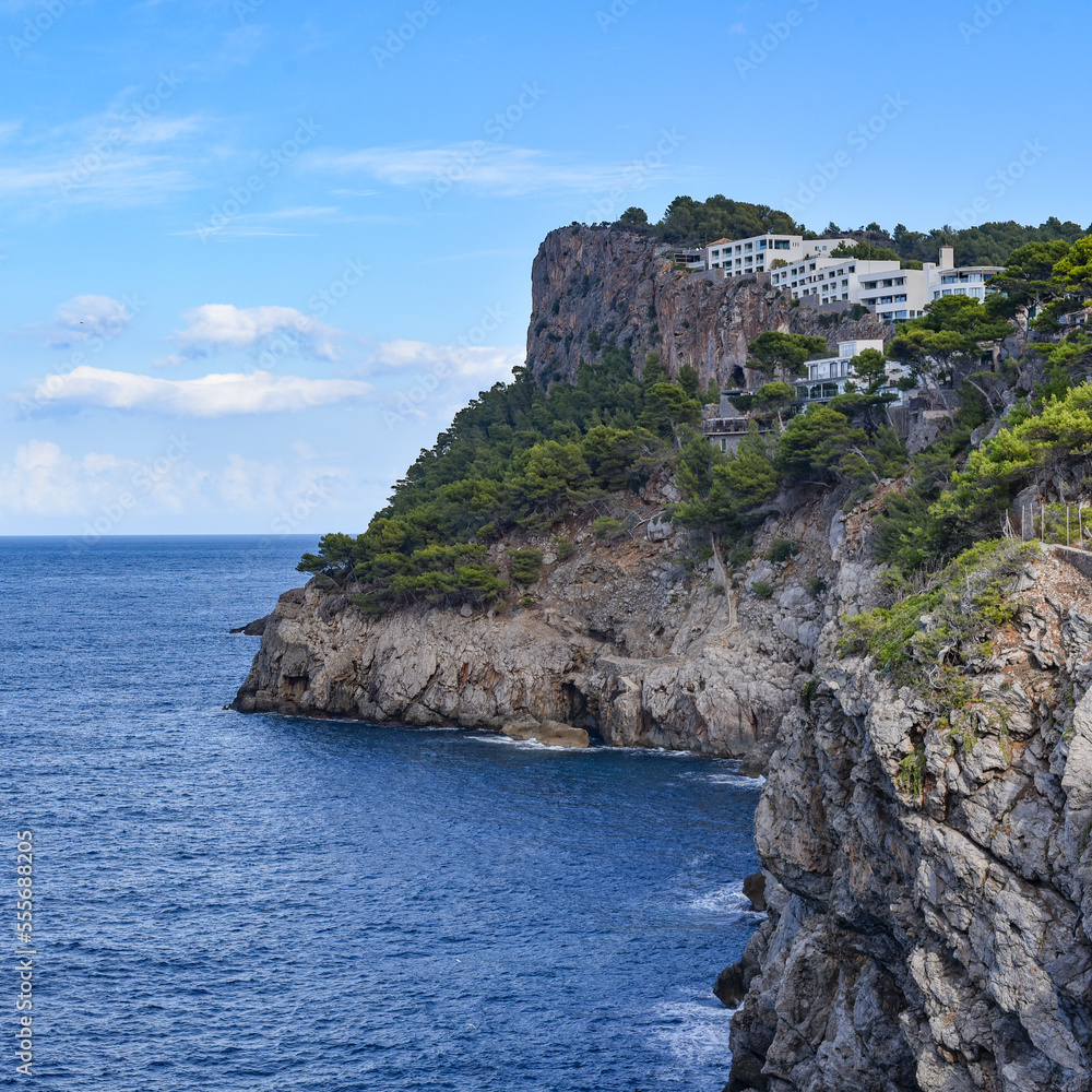 Cliffs along the coastline of Port de Soller, Mallorca, Balearic Islands, Spain