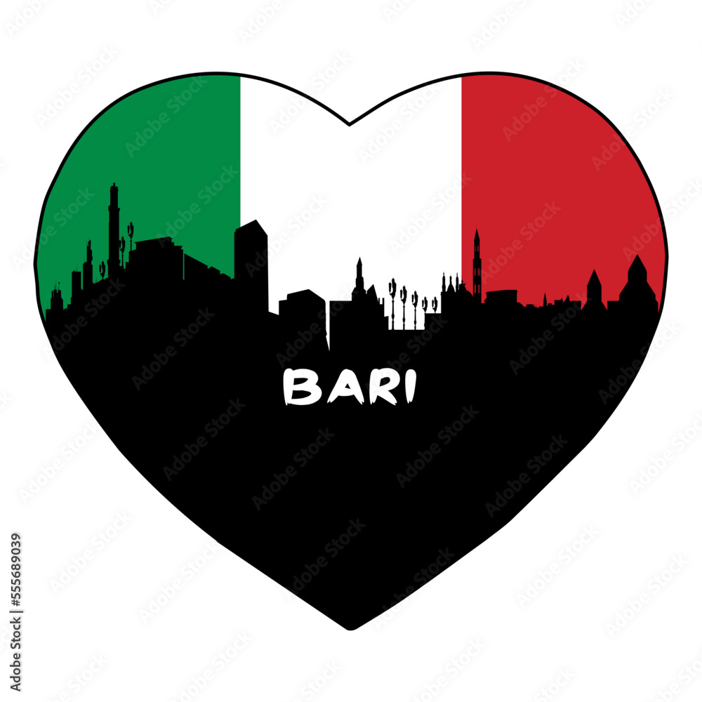 Bari Italy Flag Skyline Silhouette Retro Vintage Sunset Bari Lover Travel Souvenir Sticker Vector Illustration SVG EPS