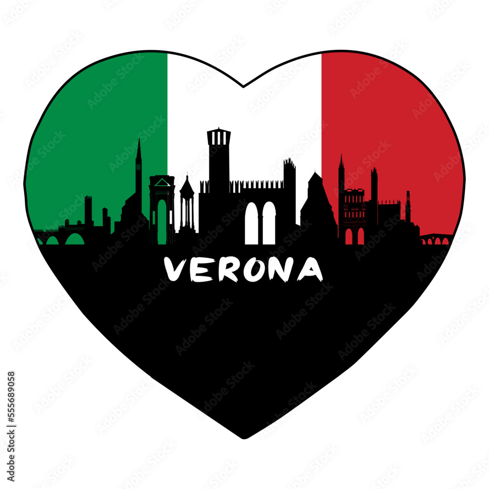 Verona Italy Flag Skyline Silhouette Retro Vintage Sunset Verona Lover Travel Souvenir Sticker Vector Illustration SVG EPS