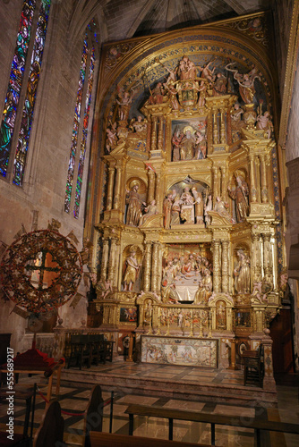Palma de Mallorca, Spain - 10 Nov 2022: Gold Altar decor in the Palma Seo Cathedral Basilica