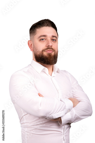 bearded man in white shirt portrait isolated on transparent background