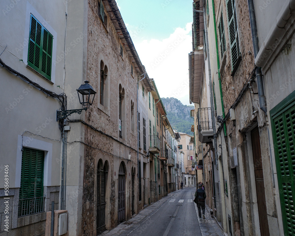 Soller, Mallorca, Spain - 11 Nov 2022: Backstreets of the scenic town of Soller, Mallorca