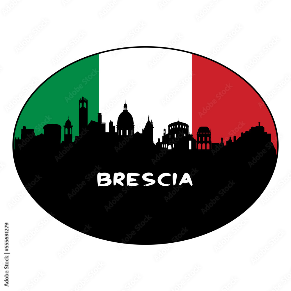 Brescia Italy Flag Skyline Silhouette Retro Vintage Sunset Brescia Lover Travel Souvenir Sticker Vector Illustration SVG EPS