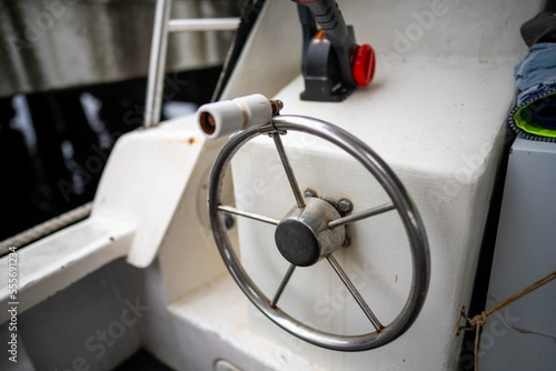 boat wheel on a fishing boat