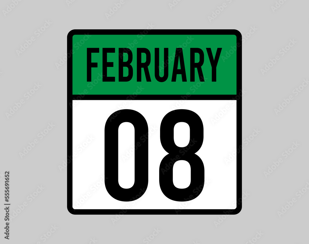 8 February day calendar page. Vector for February days in green calendar icon. Design of the month on light background 8 February day calendar page. Vector for February days in green calendar icon. Design of the month on light background
