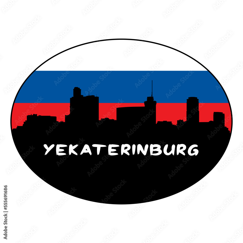 Yekaterinburg Russia Flag Skyline Silhouette Retro Vintage Sunset Yekaterinburg Lover Travel Souvenir Sticker Vector Illustration SVG EPS