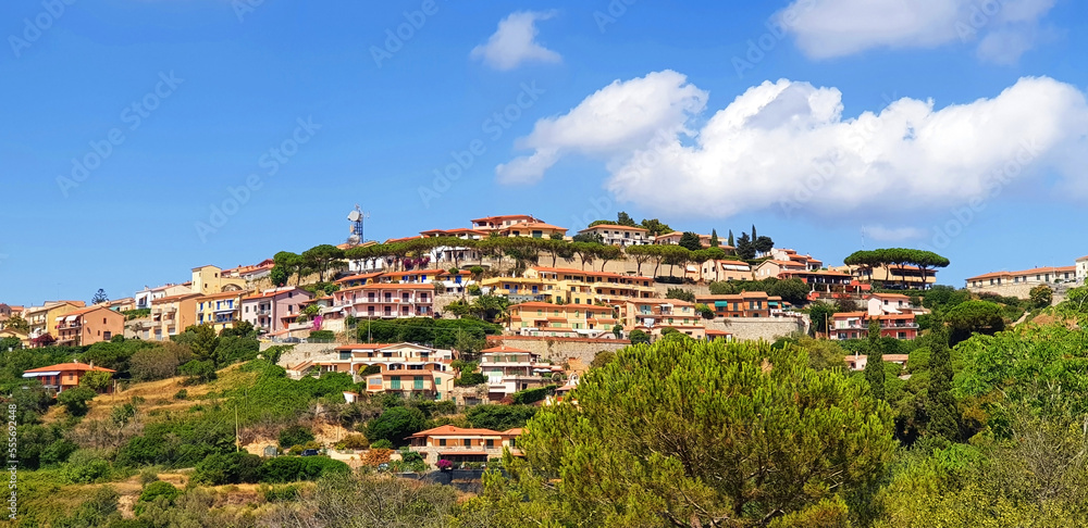 Panorama of the city of Capoliveri, located on the mountain of the island of Elba.