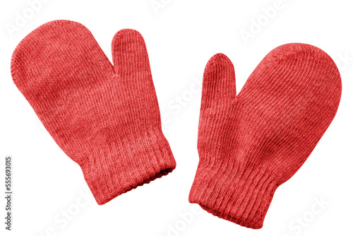 Konstfotografi Red mittens close-up on a white background. Isolated