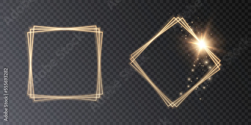 Glowing bright square frame on a transparent background. Perfect design for photos, logo and advertising banner. Vector
