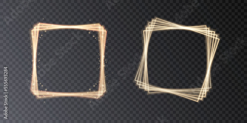 Glowing bright square frame on a transparent background. Perfect design for photos, logo and advertising banner. Vector