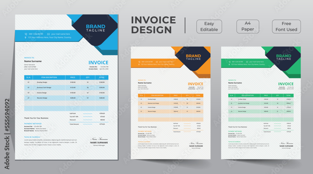 Corporate and business invoice design template design, Company invoice ...