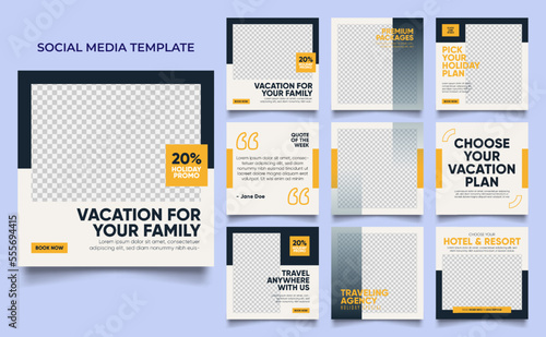 social media template banner travel and vacation service promotion. fully editable instagram and facebook square post frame puzzle organic sale poster
