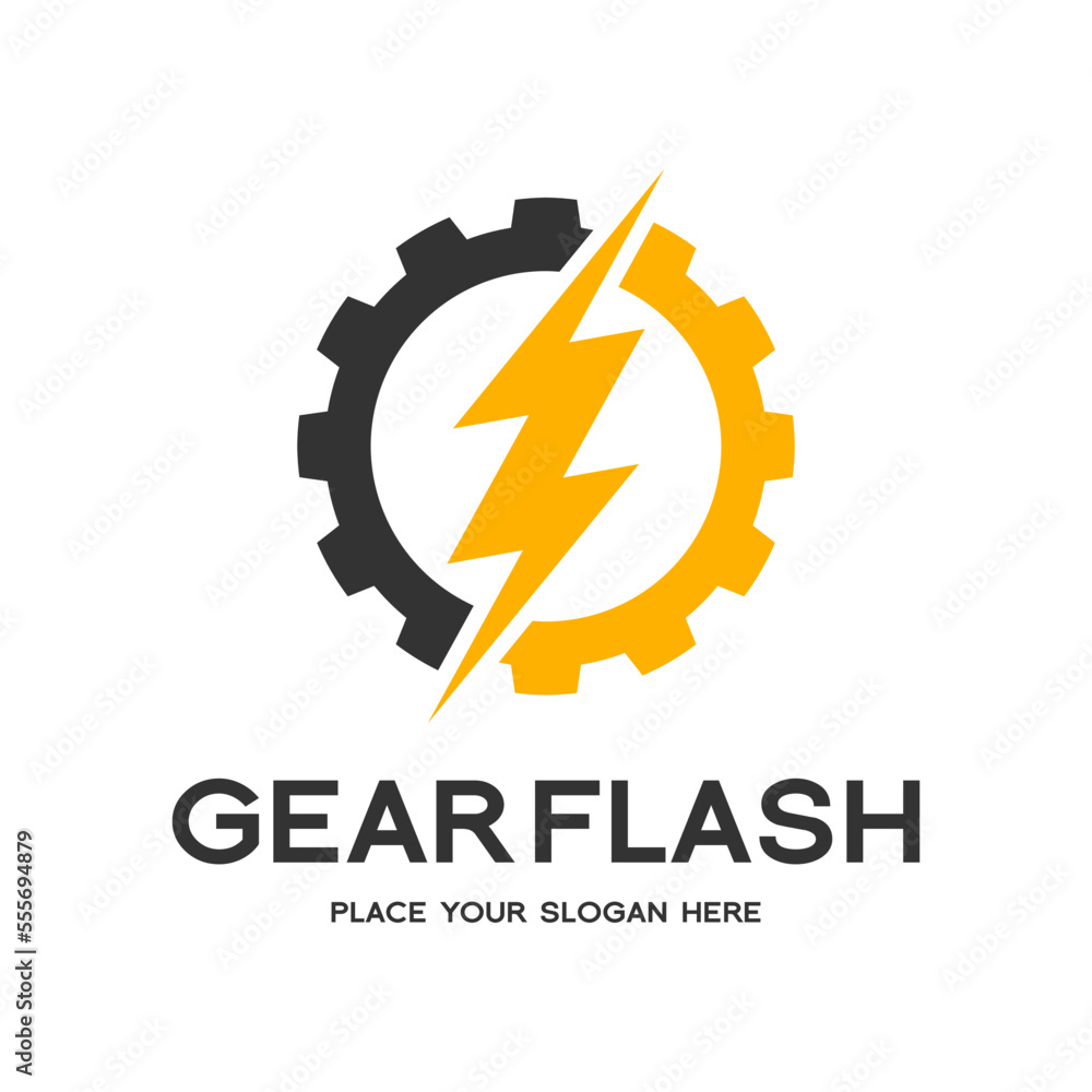Thunder Bolt Gear Cogwheel Vector Logo. This graphic is suitable for factory, flash, electric, technology, mechanic. Thunder Bolt Gear Cogwheel Vector Logo. This graphic is suitable for factory, flash, electric, technology, mechanic.