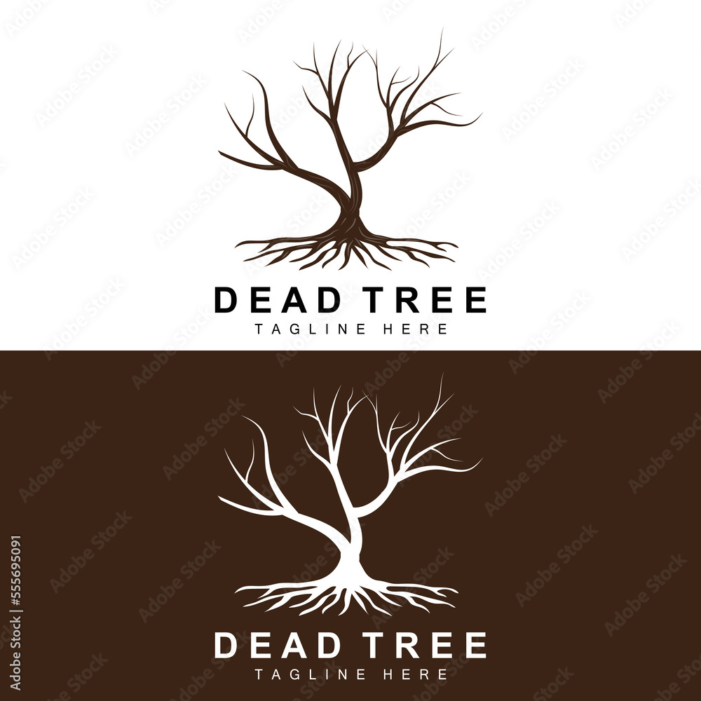 Obraz premium Tree Logo Design, Dead Tree Illustration, Wild Tree Cutting, Global Warming Vector, Earth Drought, Product Brand Icons