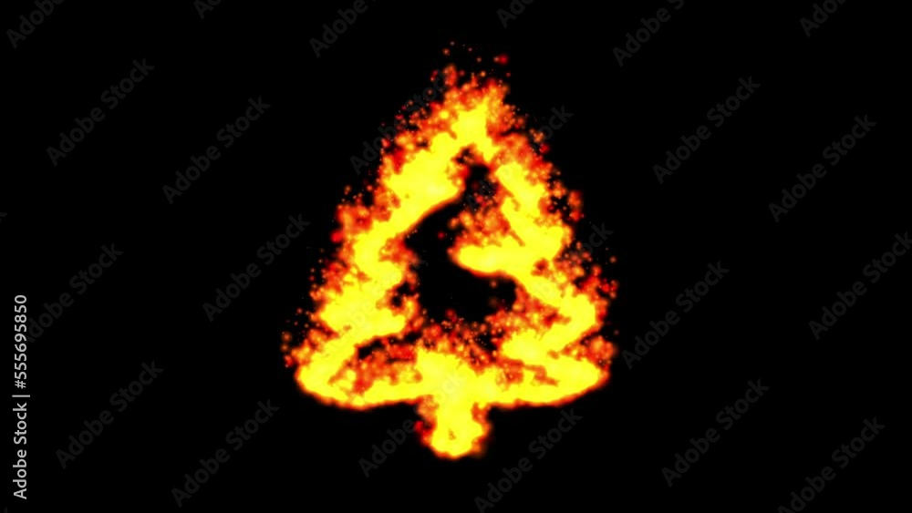 Christmas tree with fire effect on plain black background Christmas tree with fire effect on plain black background