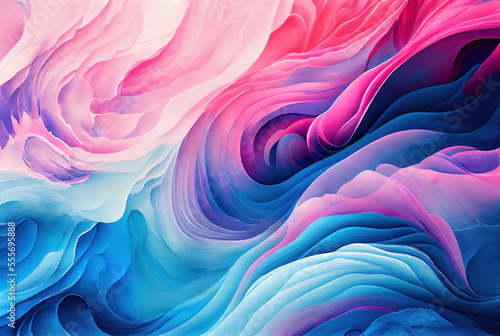 Abstract blue and pink watercolor waves background, paint texture, created with Generative AI technology