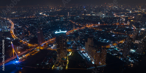 Photography aerial view night cityscape concept or abstract of advanced innovation, Majestic