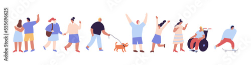 Flat People silhouette vector horizontal  banner. Male and female flat characters isolated on white background.