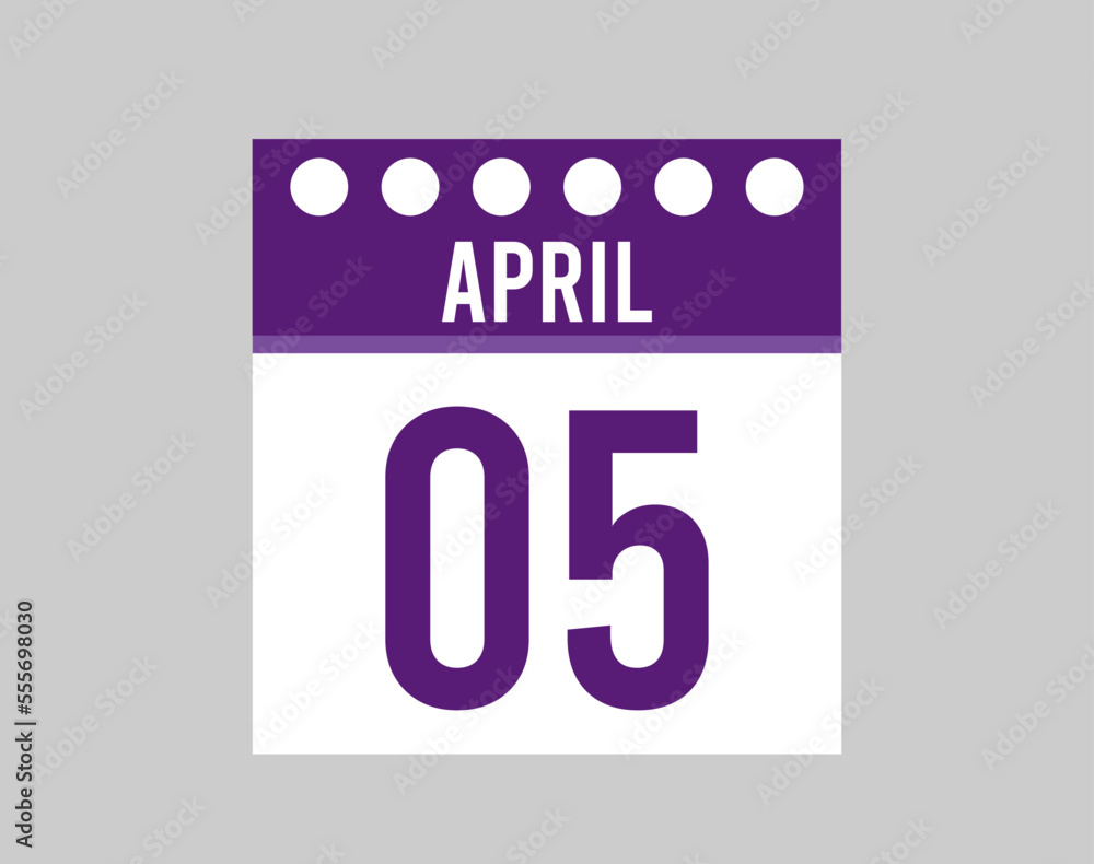 5 day April vector calendar. Purple calendar icon for April days. Design for appointments, meetings and events 5 day April vector calendar. Purple calendar icon for April days. Design for appointments, meetings and events