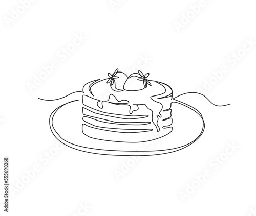 Continuous one line drawing of birthday cake. Party, anniversary and celebration concept. Minimalism Hand drawn vector illustration. © Line addict