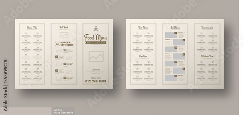 Food menu trifold brochure template, luxury food menu for restaurant