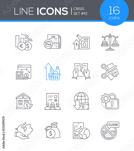 Finance and career crisis - line design style icons set