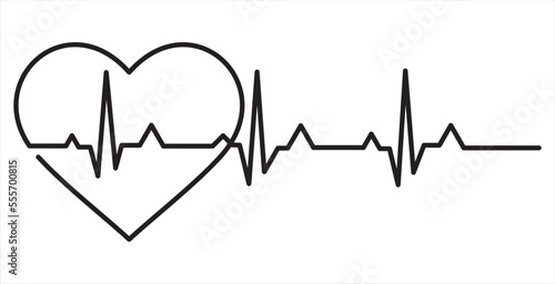 Continuous one line drawing heart pulse logo icon.