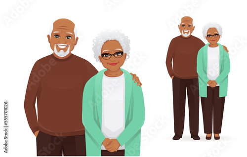 Portrait of romantic senior couple standing together. Old man and woman, grandparents isolated vector illustration.