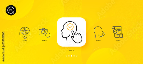 Cough, Recovery photo and Lungs minimal line icons. Yellow abstract background. Settings blueprint, Select user icons. For web, application, printing. Vector