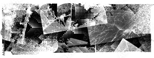 Glitch distorted grunge layer  . Noise destroyed texture . Trendy defect error shapes . Overlay grunge texture . Distressed effect .Vector shapes with a halftone dots screen print texture.
