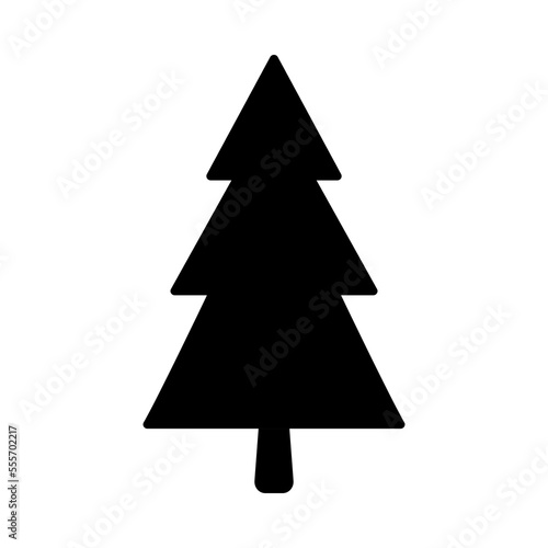 Black pine or fir tree silhouette single isolated object illustration in flat doodle style. Nature clipart. Outdoor landscape forest or park design element. Simple plant shape. Tree icon or logo.